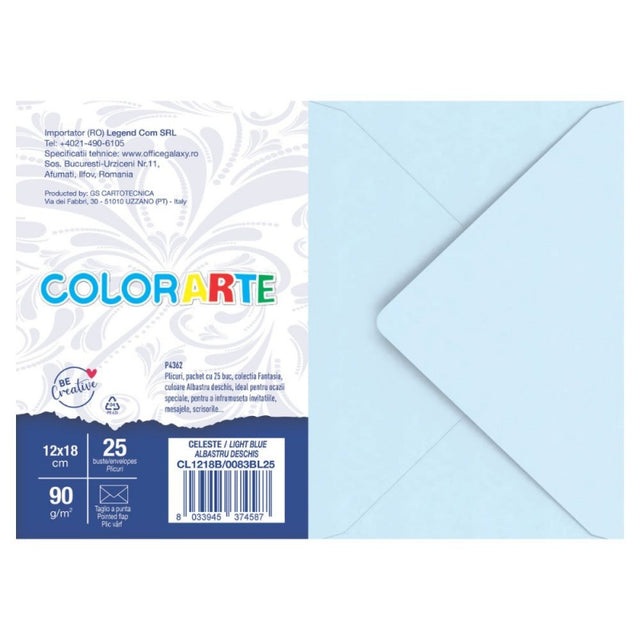 Plic color pentru invitatie Colorarte Fantasia, albastru deschis, 90g/mp, 120x180mm, set 25 buc