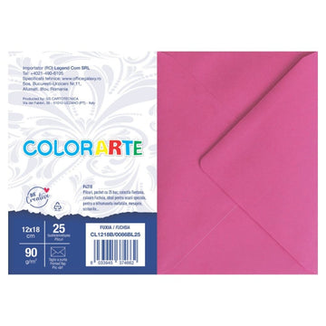 Plic color pentru invitatie Colorarte Fantasia, fuchsia, 90g/mp, 120x180mm, set 25 buc