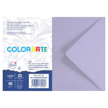 Plic color pentru invitatie Colorarte Fantasia, lila, 90g/mp, 120x180mm, set 25 buc