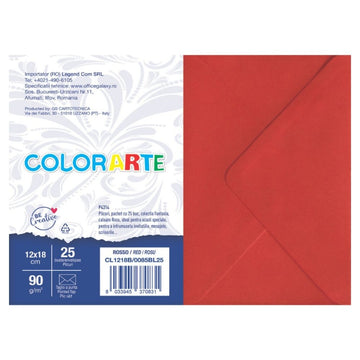 Plic color pentru invitatie Colorarte Fantasia, rosu, 90g/mp, 120x180mm, set 25 buc