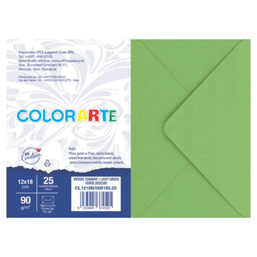 Plic color pentru invitatie Colorarte Fantasia, verde deschis, 90g/mp, 120x180mm, set 25 buc