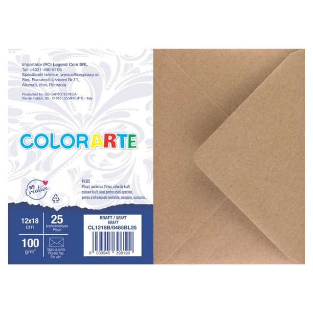 Plic color pentru invitatie Colorarte Kraft, 90g/mp, 120x180mm, set 25 buc