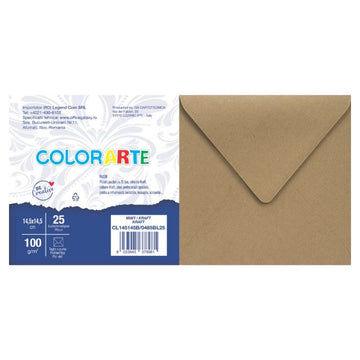 Plic color pentru invitatie Colorarte Kraft, 90g/mp, 145x145mm, set 25 buc