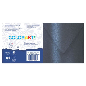 Plic color pentru invitatie Colorarte Perla, albastru perlat, 120g/mp, 145x145mm, set 25 buc