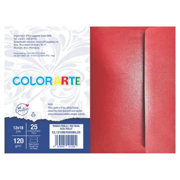 Plic color pentru invitatie Colorarte Perla, rosu perlat, 120g/mp, 120x180mm, set 25 buc
