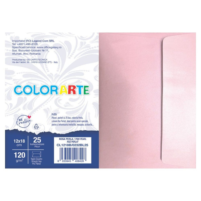 Plic color pentru invitatie Colorarte Perla, roz perlat, 120g/mp, 120x180mm, set 25 buc
