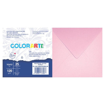 Plic color pentru invitatie Colorarte Perla, roz perlat, 120g/mp, 145x145mm, set 25 buc