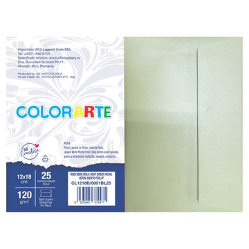 Plic color pentru invitatie Colorarte Perla, verde menta perlat, 120g/mp, 120x180mm, set 25 buc