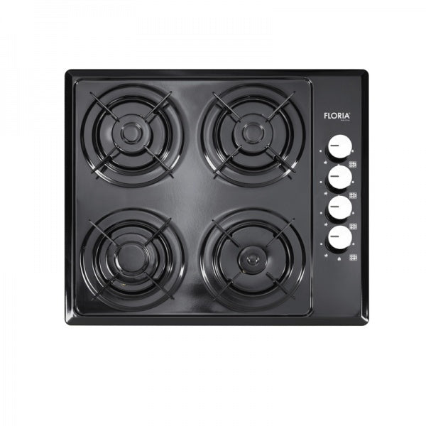 Plita incorporabila Floria ZLN-1864, negru, 4 ochiuri, GPL/gaz natural, aprindere electrica, 60x50 cm