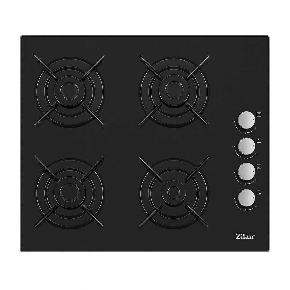 Plita incorporabila sticla 4 ochiuri ZILAN, 7.35kW, aprindere electrica, conversie LPG, ZLN0058, negru