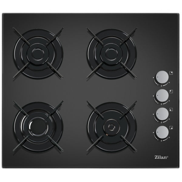 Plita incorporabila Zilan ZLN-0058, sticla neagra, 4 arzatoare, GPL/gaz natural, aprindere electrica, 59x51 cm
