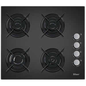 Plita incorporabila Zilan ZLN-0058, sticla neagra, 4 arzatoare, GPL/gaz natural, aprindere electrica, 59x51 cm