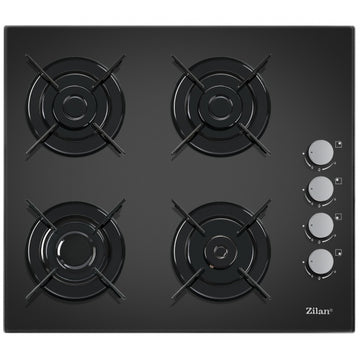 Plita incorporabila Zilan ZLN-0058, sticla neagra, 4 arzatoare, GPL/gaz natural, aprindere electrica, 59x51 cm