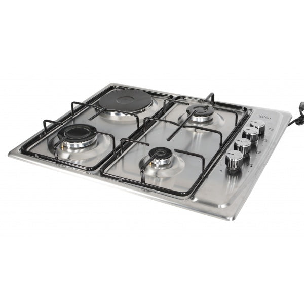 Plita incorporabila Zilan ZLN-1918, inox, 3 gaz + 1 electric, GPL/gaz natural, 58x50 cm, aprindere electrica