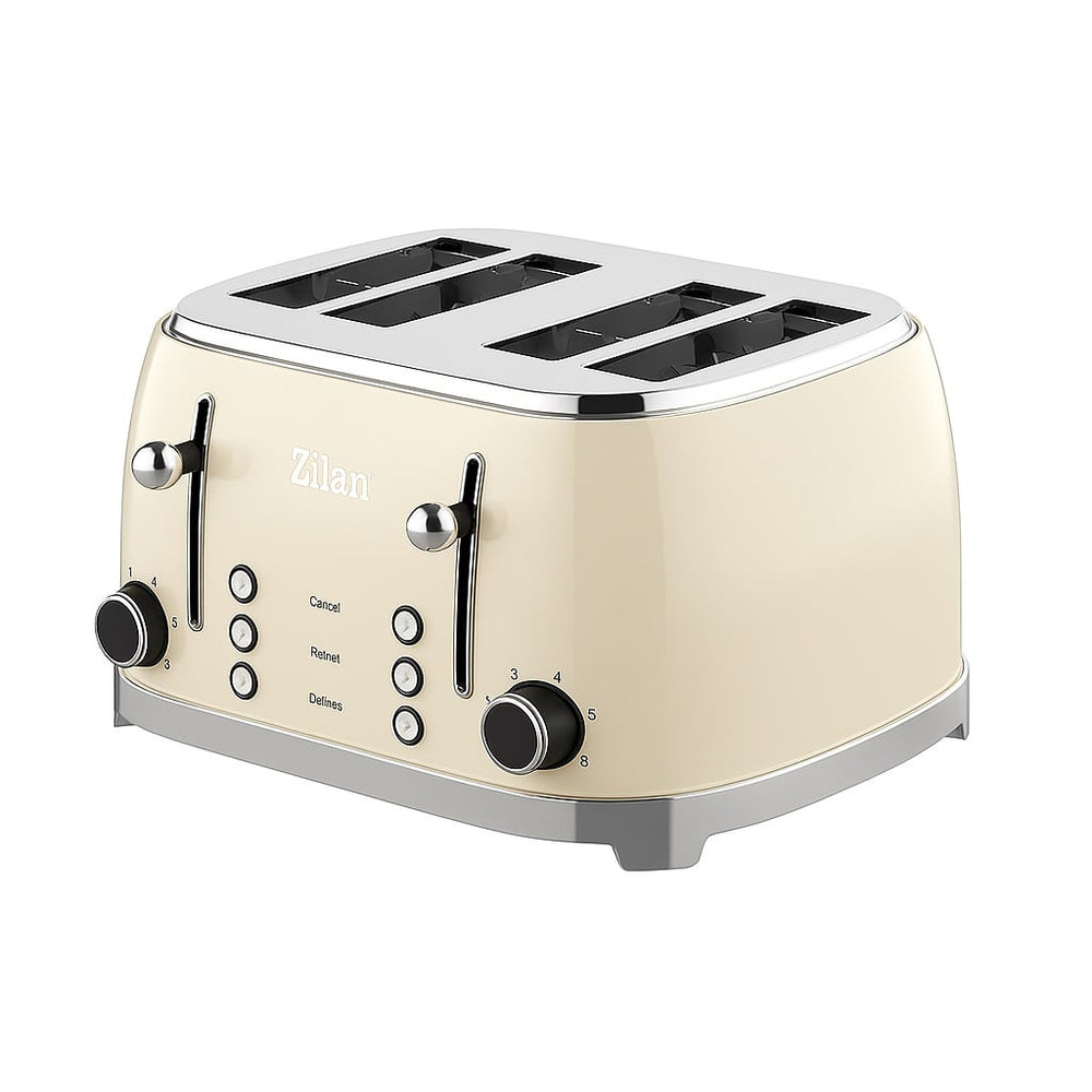 Prajitor de paine 1500W, Zilan ZLN1214 RETRO, 4 felii, 6 trepte prajire, functie dezghetare si reincalzire, tavite firimituri