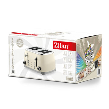 Prajitor de paine Retro Zilan ZLN1214, 1500W, 4 felii, 6 trepte, functie dezghetare, reincalzire si stop, tavita firimituri, inox
