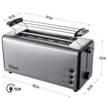 Prajitor paine dublu inox Zilan ZLN2720 – 1300W, 4 felii, 6 trepte rumenire, functii decongelare si reincalzire, argintiu