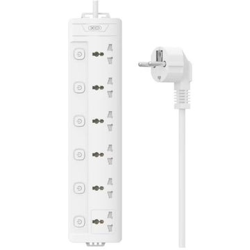 Prelungitor electric XO WL18, 6 prize, intrerupator independent pentru fiecare priza - Alb