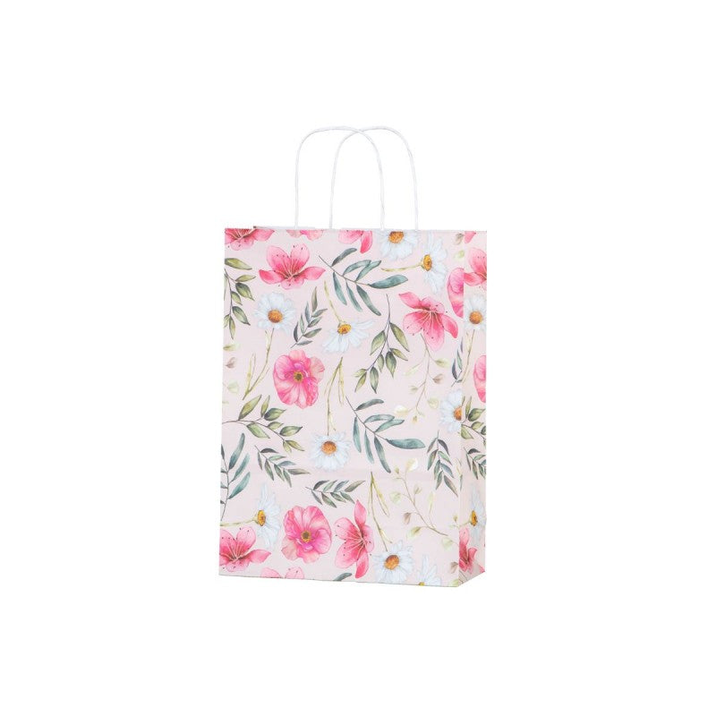 Punga cadou Colorarte 27667, A4, 22x31x10cm, 90g/mp, ivory, manere din hartie rasucita, motive florale