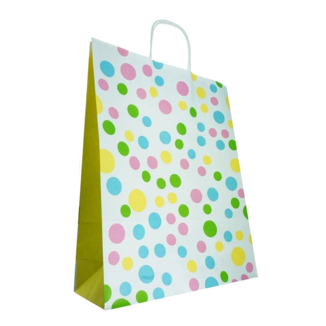 Punga cadou Colorarte 29895, A4, 22x31x10cm, 90g/mp, alb cu buline, manere din hartie rasucita