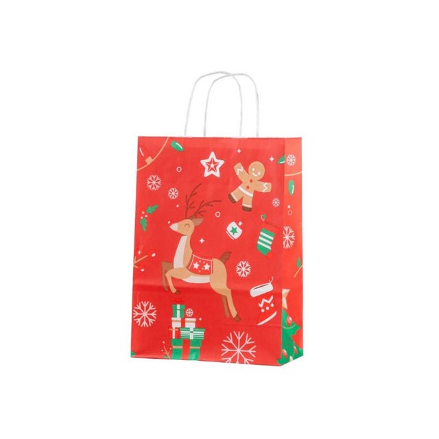Punga cadou Craciun Colorarte 24400, A4, 22x31x10cm, 90g/mp, rosie, manere din hartie rasucita, motive de Craciun