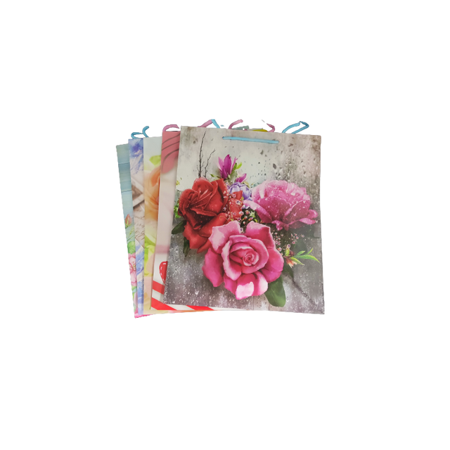 Punga cadou, 26x32x9.5cm, manere din sfoara, diverse imagini cu flori