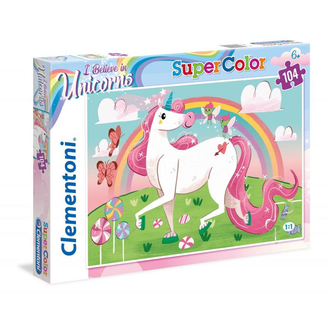 Puzzle carton 104 piese Clementoni Supercolor - I believe in Unicorns, 27109, 6+ ani