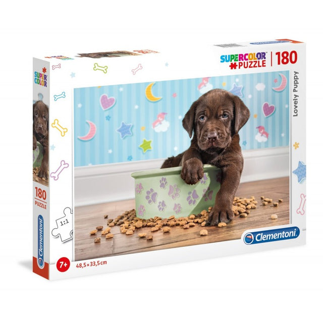 Puzzle carton 180 piese Clementoni Supercolor - Lovely Puppy, 29754 / 434868, 7+ ani