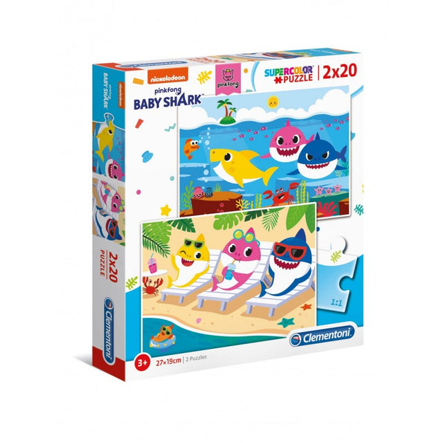 Puzzle carton 2in1 20 piese Clementoni Supercolor - Baby Shark - set 2x, 24777 / 465805, 3+ ani
