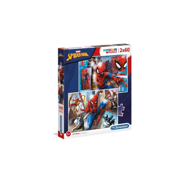 Puzzle carton 2in1 60 piese Clementoni Supercolor - Spider-Man - set 2x, 21608, 5+ ani