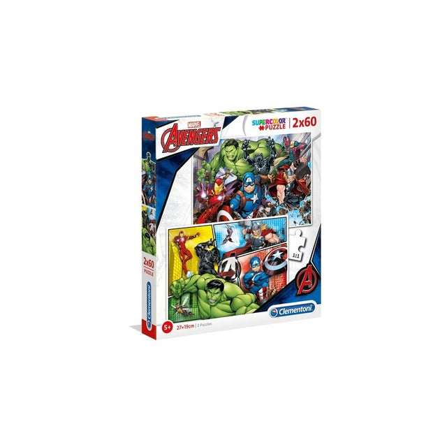 Puzzle carton 2in1 60 piese Clementoni Supercolor - Avengers - set 2x, 21605 / 434850, 5+ ani