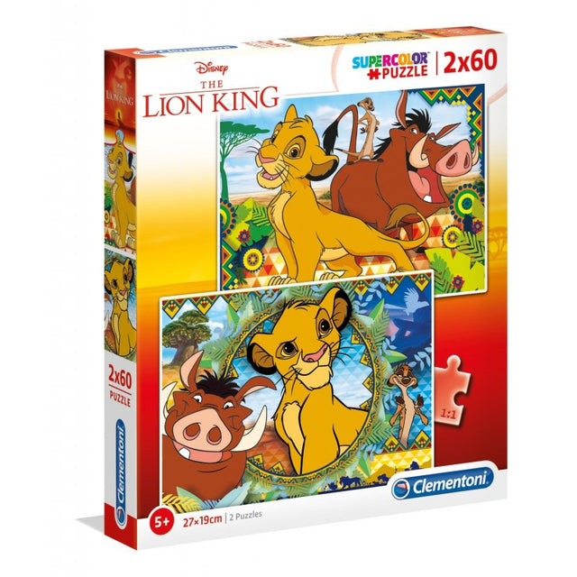 Puzzle carton 2in1 60 piese Clementoni Supercolor - The Lion King - set 2x, 21604 / 435905, 5+ ani