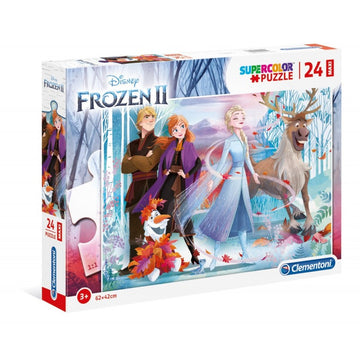 Puzzle carton 24 piese Clementoni Supercolor Maxi - Frozen - in the wood, 28513, 3+ ani