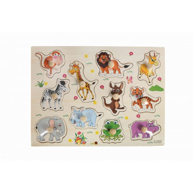 Puzzle lemn educativ - Invata animale salbatice, 11 piese, 3+ ani, Colorarte, A-3009