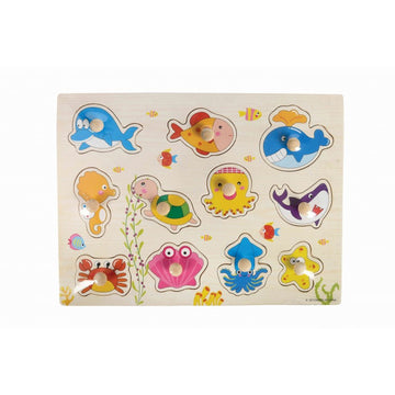 Puzzle lemn educativ - Invata animale marine, 11 piese, 3+ ani, Colorarte, A-3012