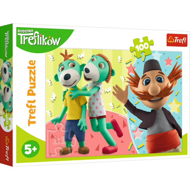 Puzzle carton 100 piese Trefl Treflikow-Rodzina - Trefliks and uncle, 16388 / 445767, 5+ ani