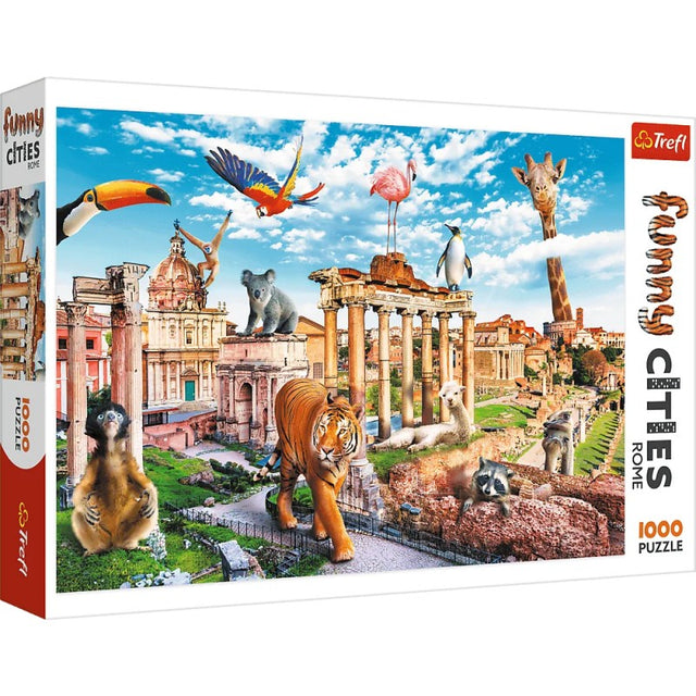 Puzzle carton 1000 piese Trefl Funny Cities - Animale salbatice la Roma, 10600, 12+ ani