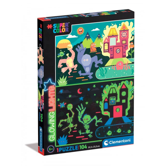 Puzzle carton 104 piese Clementoni Supercolor - Monstrulleti stralucesc in intuneric, 27558, 6+ ani