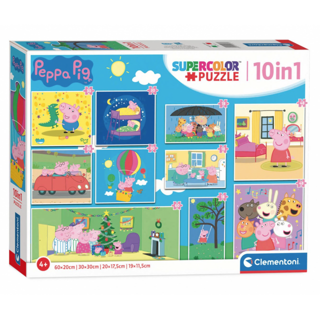 Puzzle carton 10in1 18-60 piese Clementoni Supercolor - Peppa Pig, 20271, 4+ ani