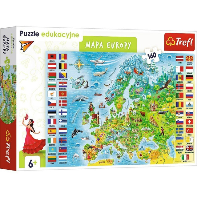 Puzzle carton 160 piese Trefl Harta Europei, 15558, 6+ ani