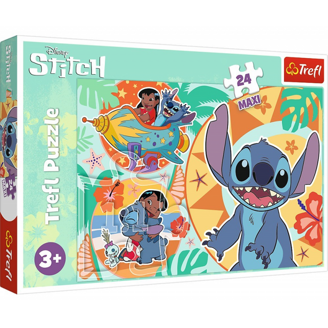 Puzzle carton 24 piese Trefl Maxi - Stitch - Ziua vesela a lui Lilo si Stitch, 539305, 3+ ani