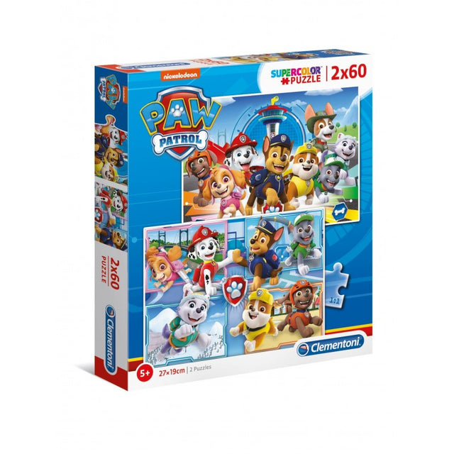 Puzzle carton 2in1 60 piese Clementoni Supercolor - Paw Patrol - set 2x, 21617, 5+ ani