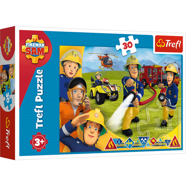 Puzzle carton 30 piese Trefl Pompierul Sam - echipa in actiune, 18244 / 431053, 3+ ani