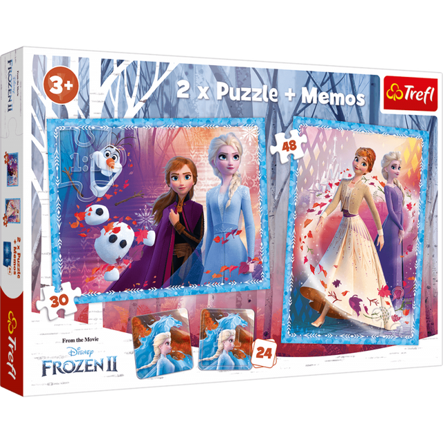 Puzzle carton + Joc 30-48 piese Trefl Frozen - 1x 30 piese, 1x 48 piese, 1x joc Memo, 90814, 3+ ani