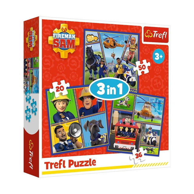 Puzzle carton 3in1 20, 36, 50 piese Trefl Fireman Sam, 34868, +3 ani