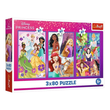 Puzzle carton 3in1, 3x80 piese Trefl Princess, 34884, 5+ ani