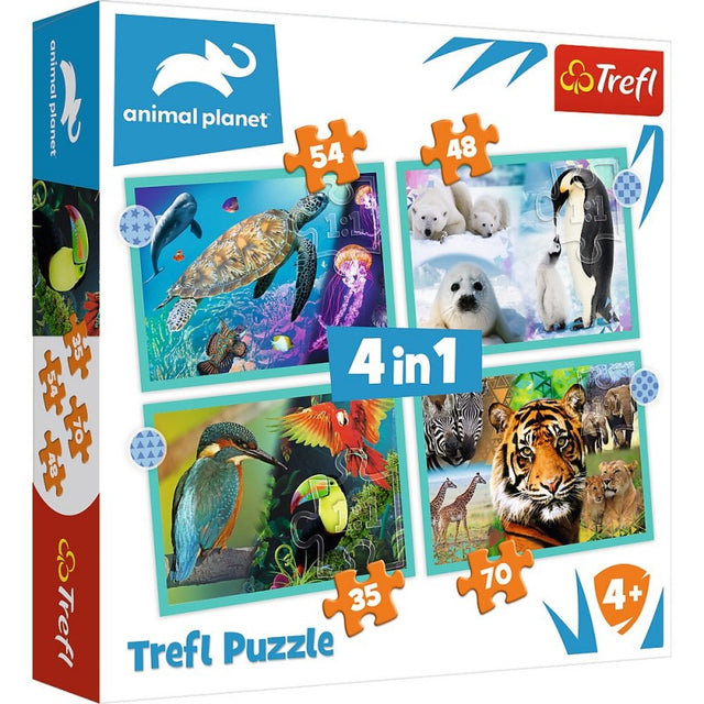 Puzzle carton 4in1 35-70 piese Trefl Animal Planet, 34382, 4+ ani