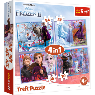 Puzzle carton 4in1 35-70 piese Trefl Frozen - calatorie in necunoscut, 34323 / 448087, 4+ ani