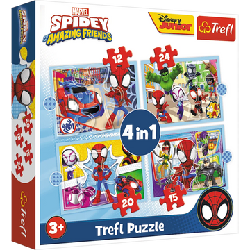 Puzzle carton 4in1 12, 15, 20, 24 piese Trefl Spidey - Echipa lui Spidey, 495655, 3+ ani