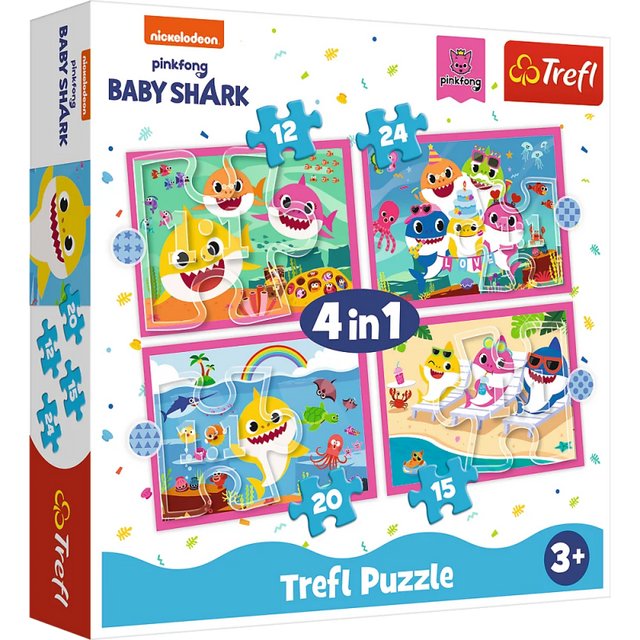 Puzzle carton 4in1 12-24 piese Trefl Baby Shark, 34378, 3+ ani